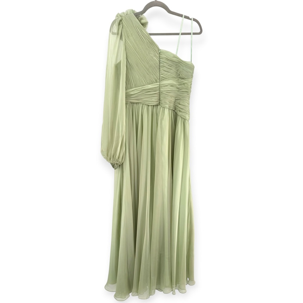 Mac Duggal Green One Shoulder 3D Flower Gown With Slit - Size 8 - Picture 9 of 11